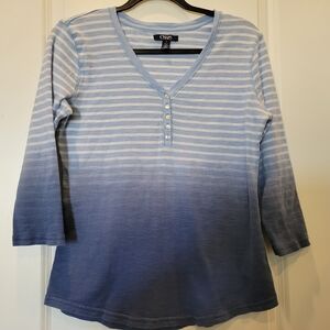 Chaps Blue Fitted Buttoned Long Sleeve Top